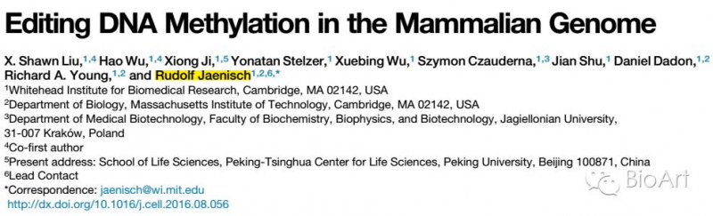 MIT顶尖学者Jaenisch实验室《Cell》发布基因组DNA甲基化编辑技术