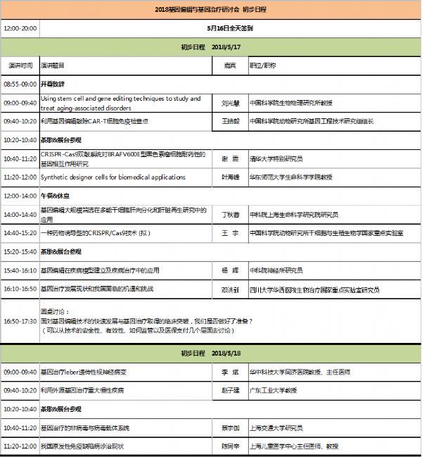 [日程更新]2018基因编辑与基因治疗国际研讨会