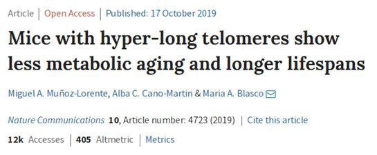 Nat&#160;Commun：无需基因改造，延长端粒就可显著延长寿命，抗击衰老
